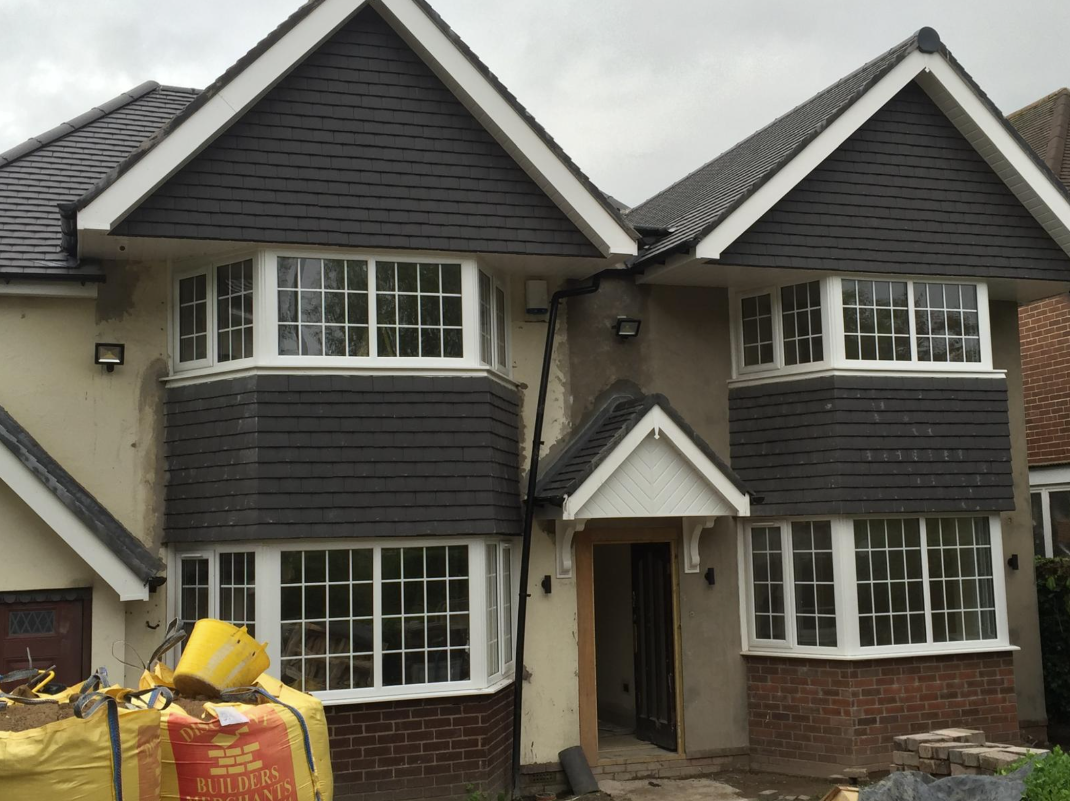 Full side view of residential new build house